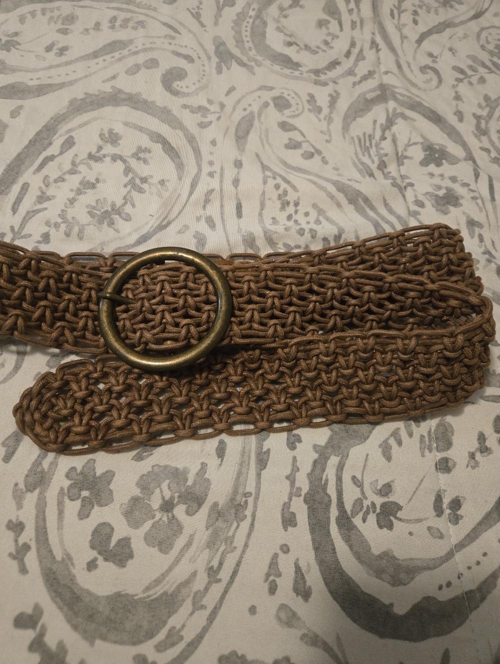 Woven Round-Buckle Brown Women's Belt
